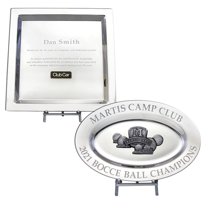 Malcolm DeMille Trays- Club Car Retirement Gift Tray and Martis Camp Bocce Ball Champion Tray